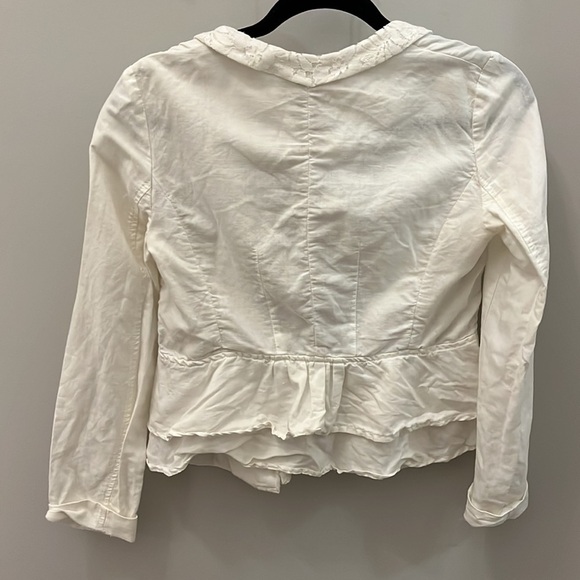 Free People Blazer Lace Shawl Collar Linen Cotton Blend White Size 0 Ruffled - Picture 2 of 10